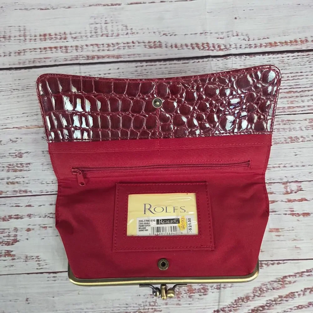 Vtg Rolfs Bellagio Garnet Red Clutch Deadstock Large Quilted Faux Leather Wallet